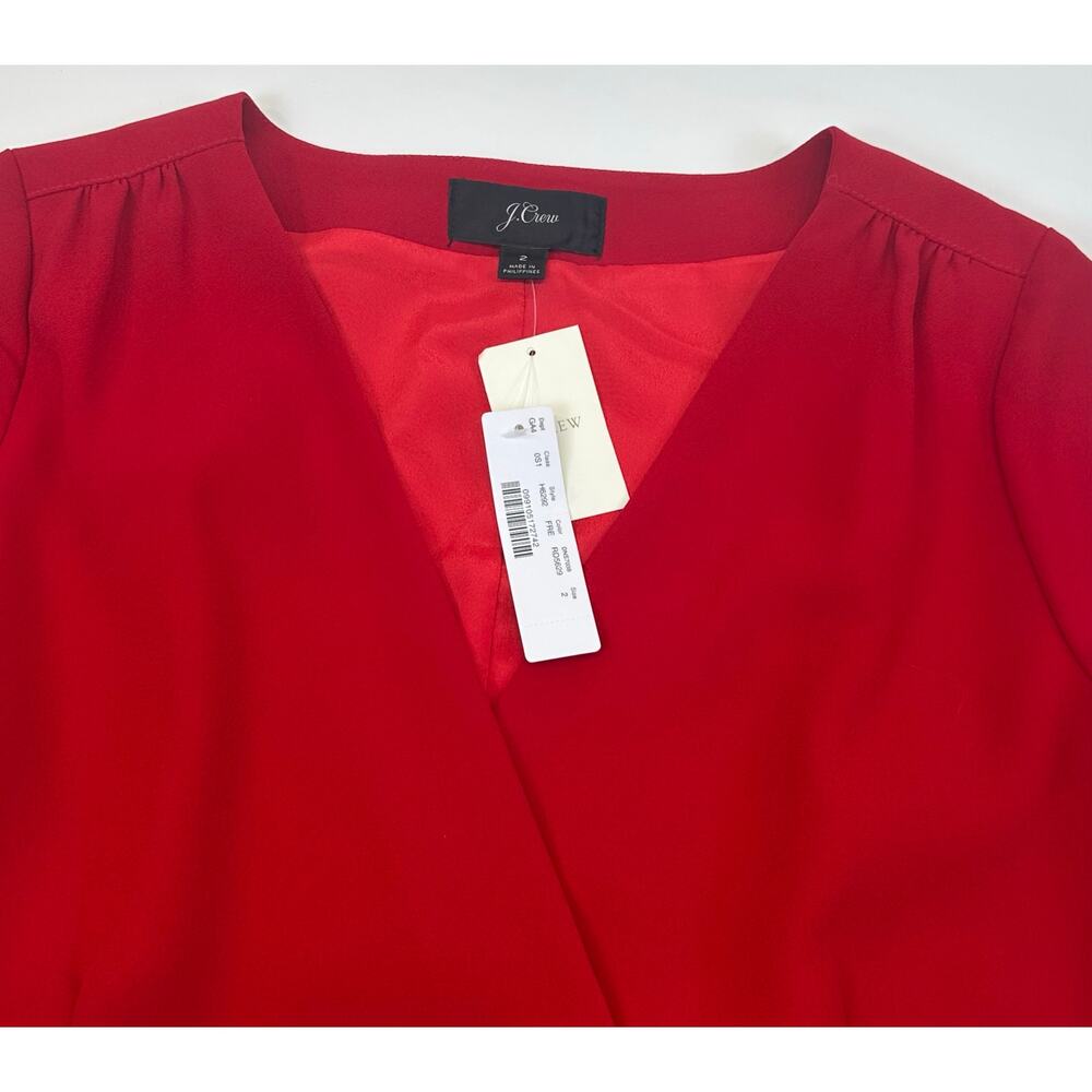 NWT J.Crew Bright Red Long Sleeve Faux Wrap Dress Size 2 - Picture 4 of 9